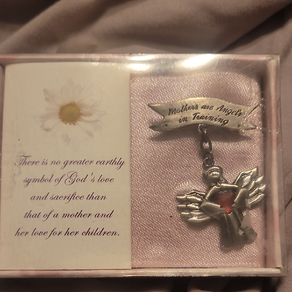 Silver Angel Pendant with Red Accent